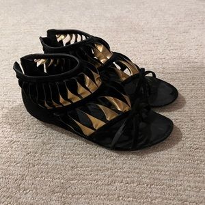 Chanel Black/Gold Suede Leather CC sandals 38.5